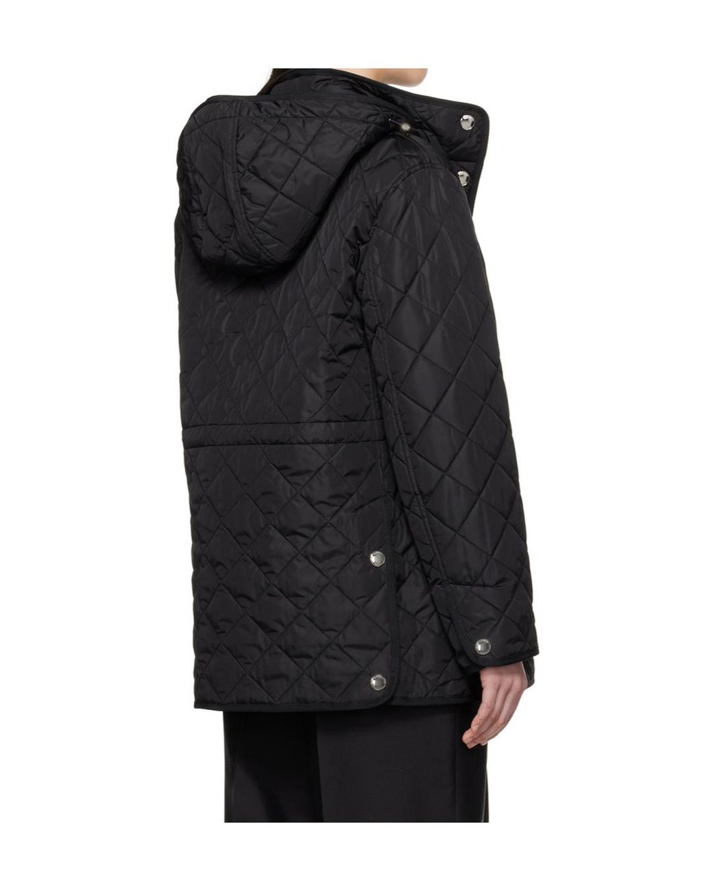 Burberry Black Diamond-Quilted Drawstring Waist Hooded Jacket