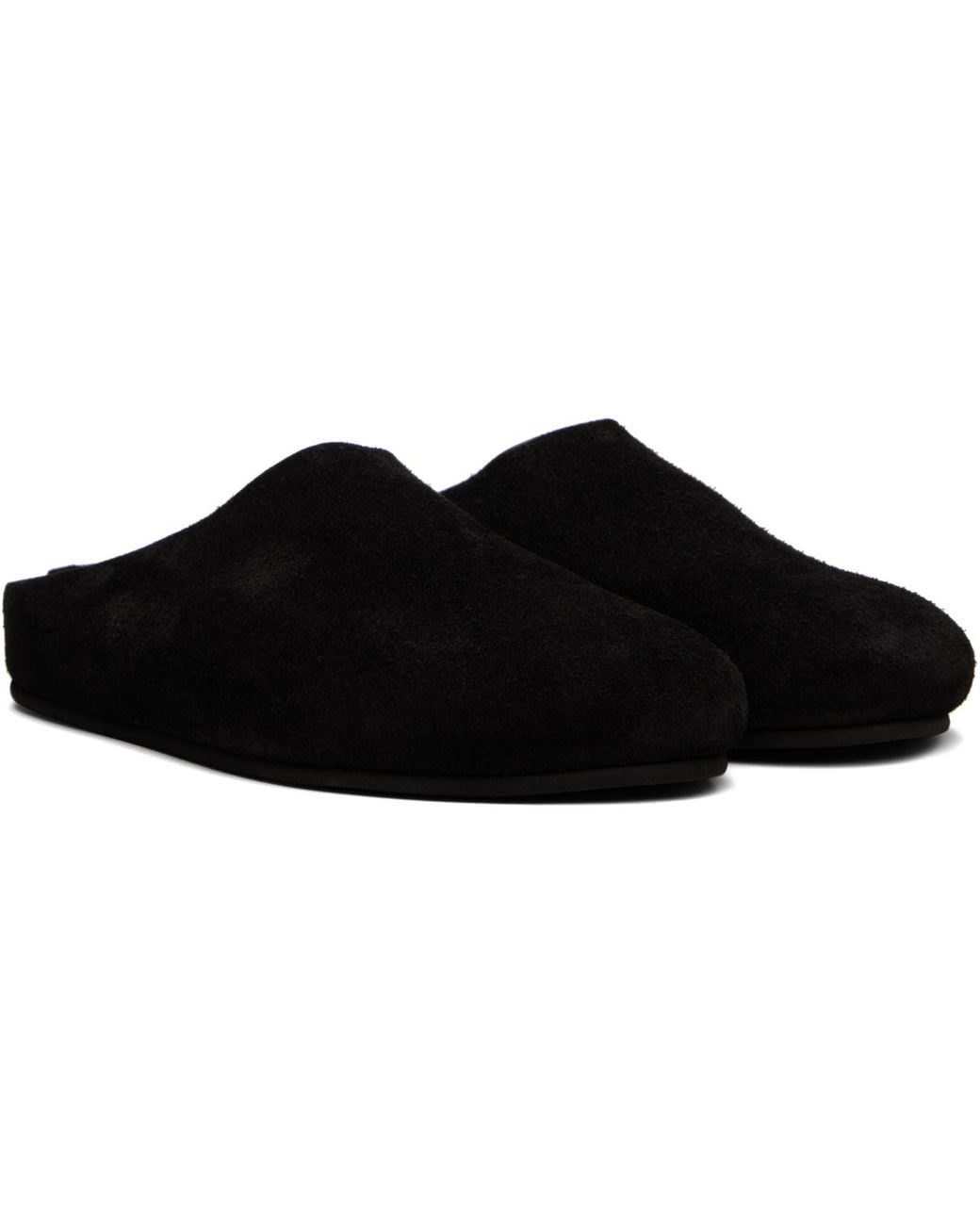 The Row Black Hugo Suede Slippers