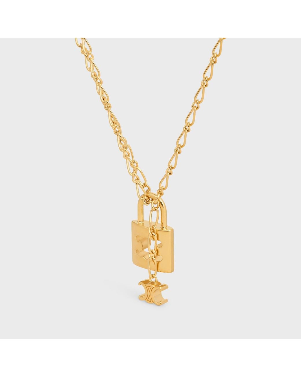 Céline Metallic Triomphe Lock Necklace