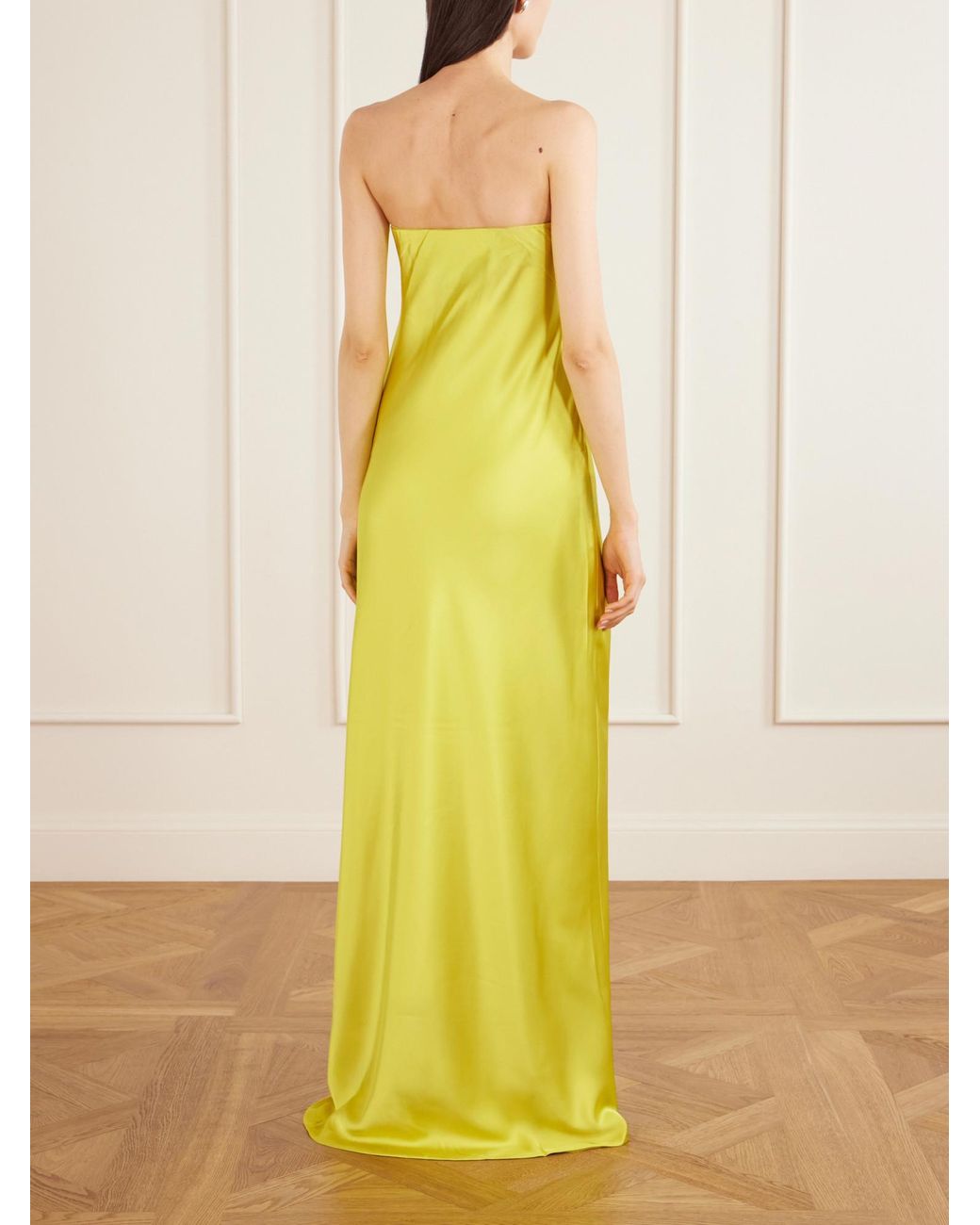 Norma Kamali Yellow Bias Strapless Satin Gown