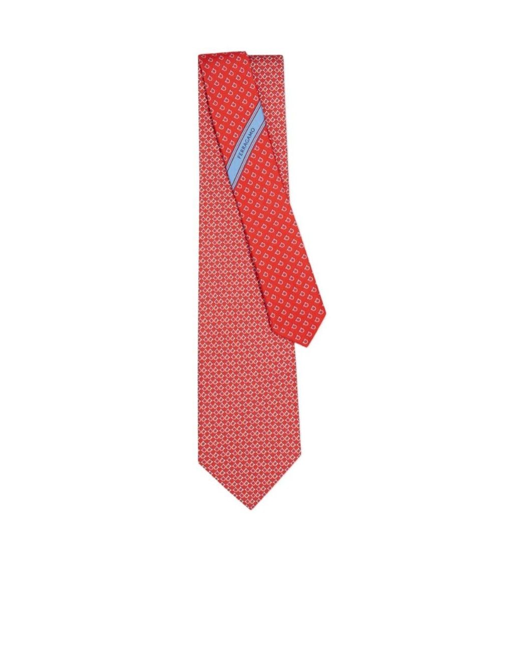 Ferragamo Red Gancini Square Print Silk Tie for men