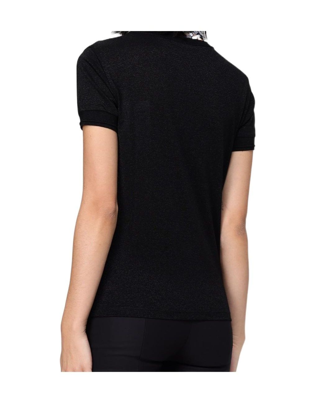 Patrizia Pepe Black Strass Logo Detail Knit T-Shirt