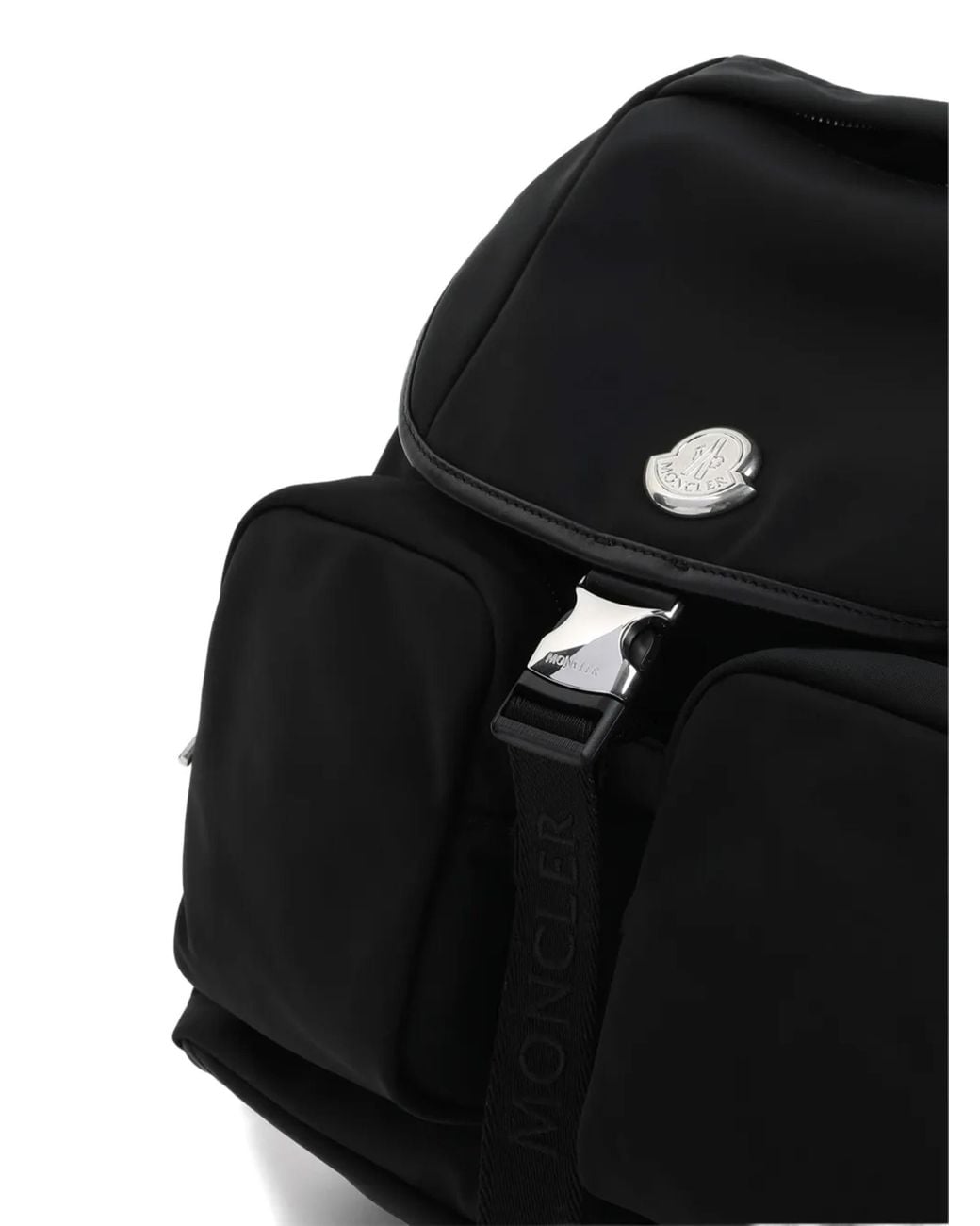 Moncler Black Logo Plaque Foldover Top Backpack
