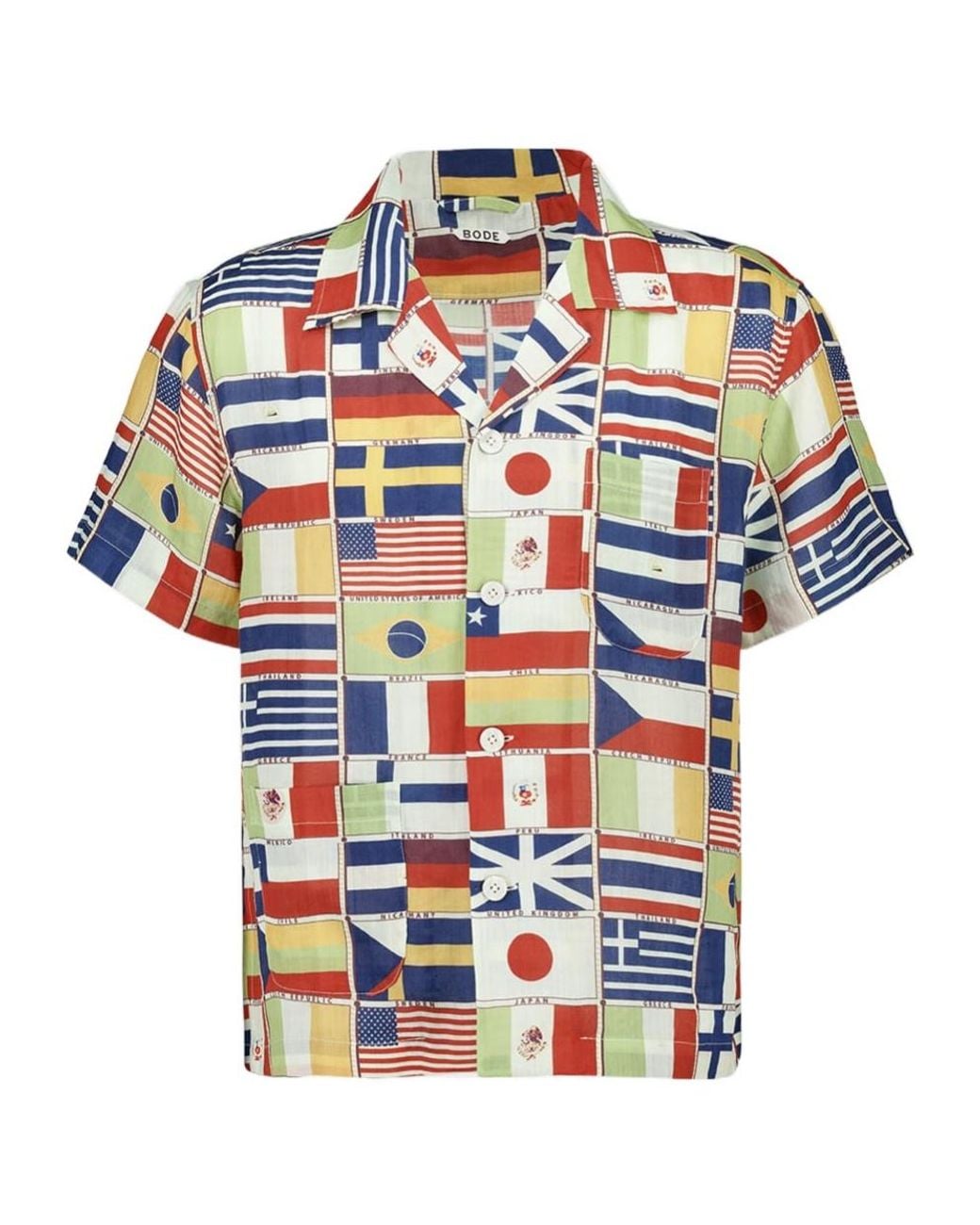 Bode Multicolor Flag-Printed Short-Sleeved Linen Shirt for men