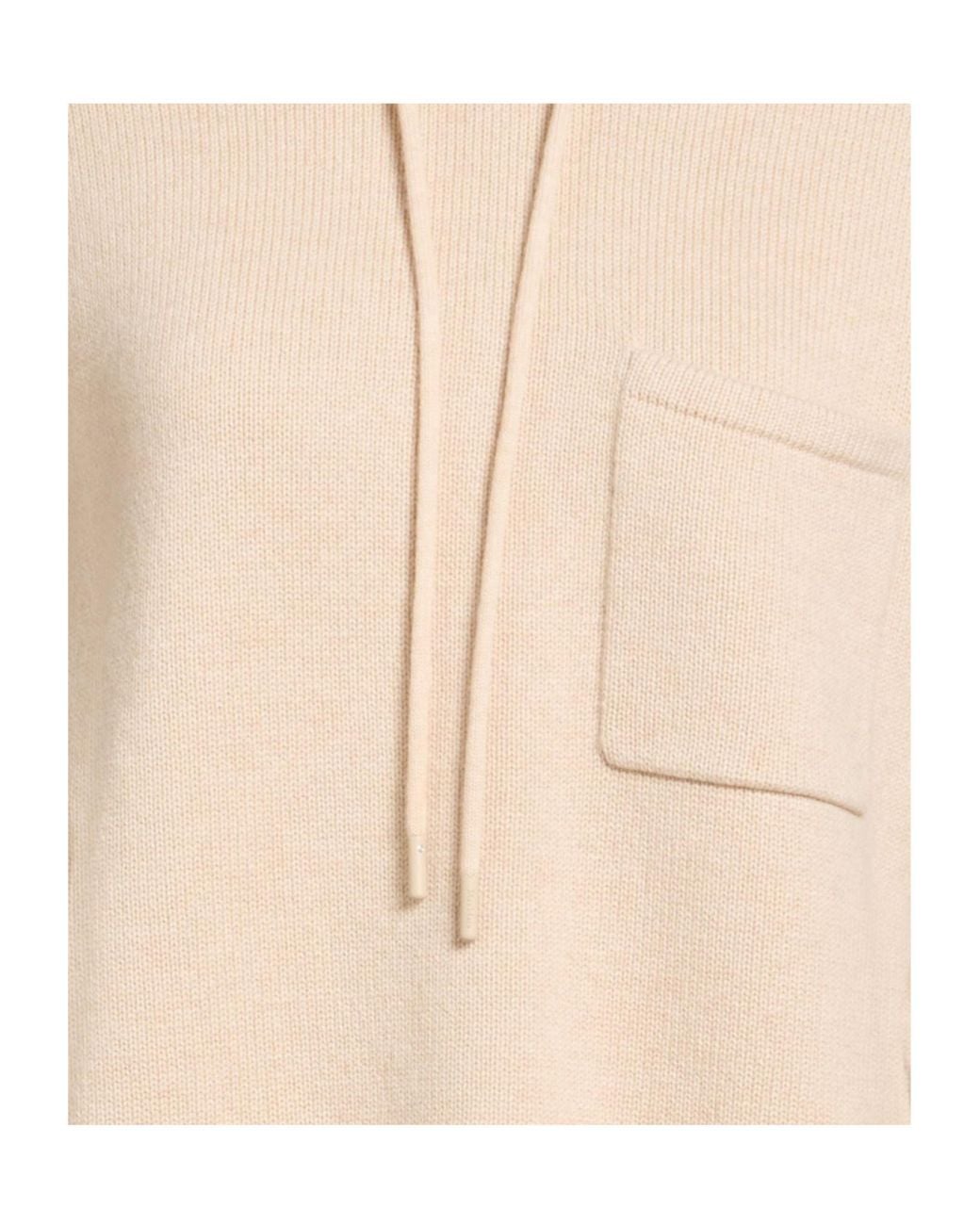 Max Mara Natural Solid Color Hooded Knitted Sweater