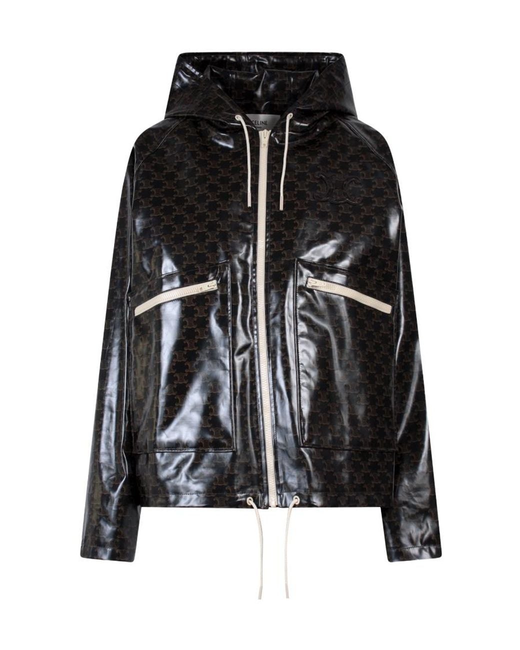 Céline Black Classic Logo-Printed Hooded Jacket
