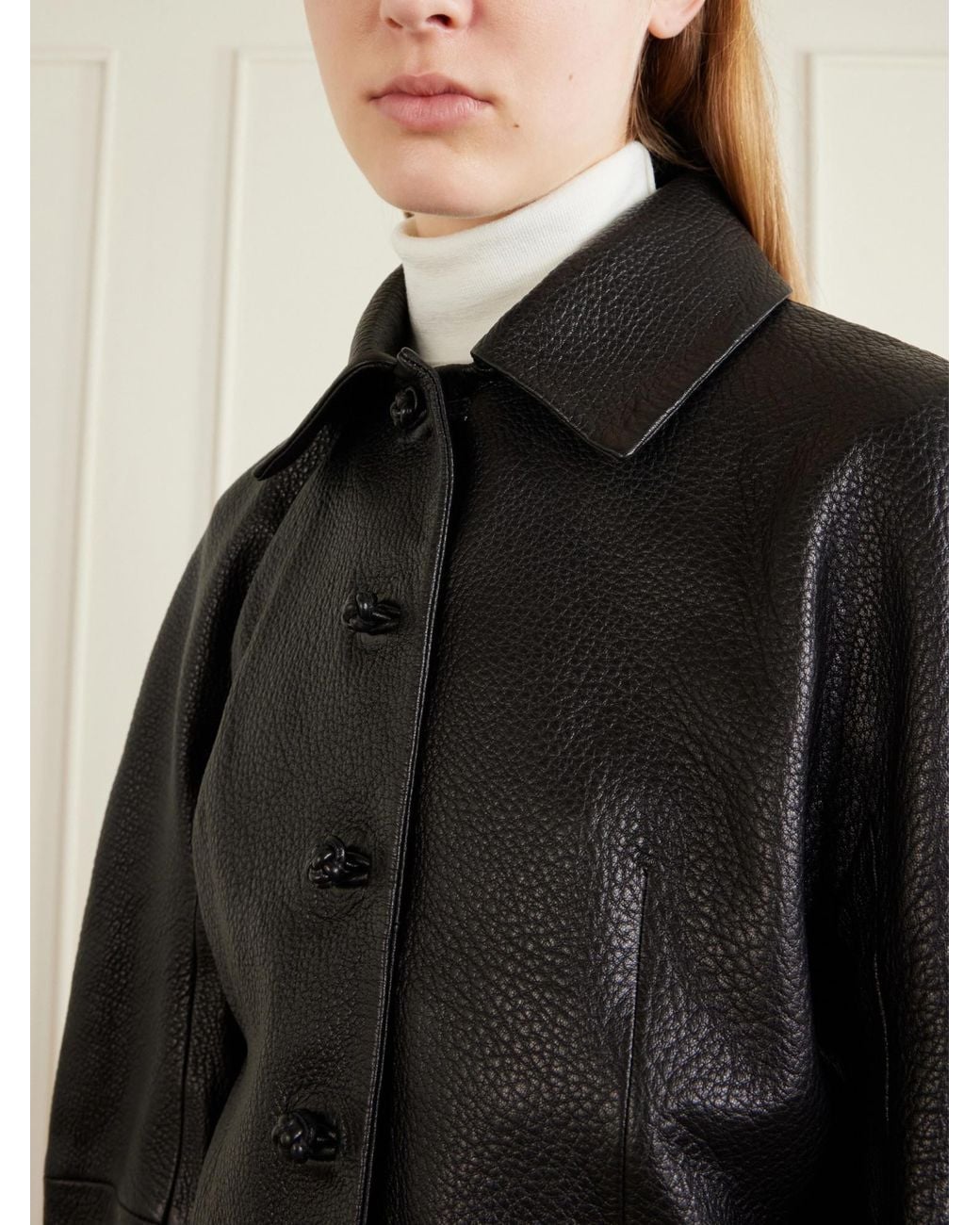 Rohe Black Cropped Textured-Leather Jacket