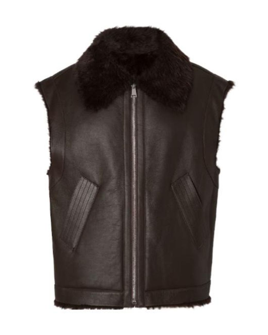 Fendi Black Ff Plaque Cropped Shearling Vest for men