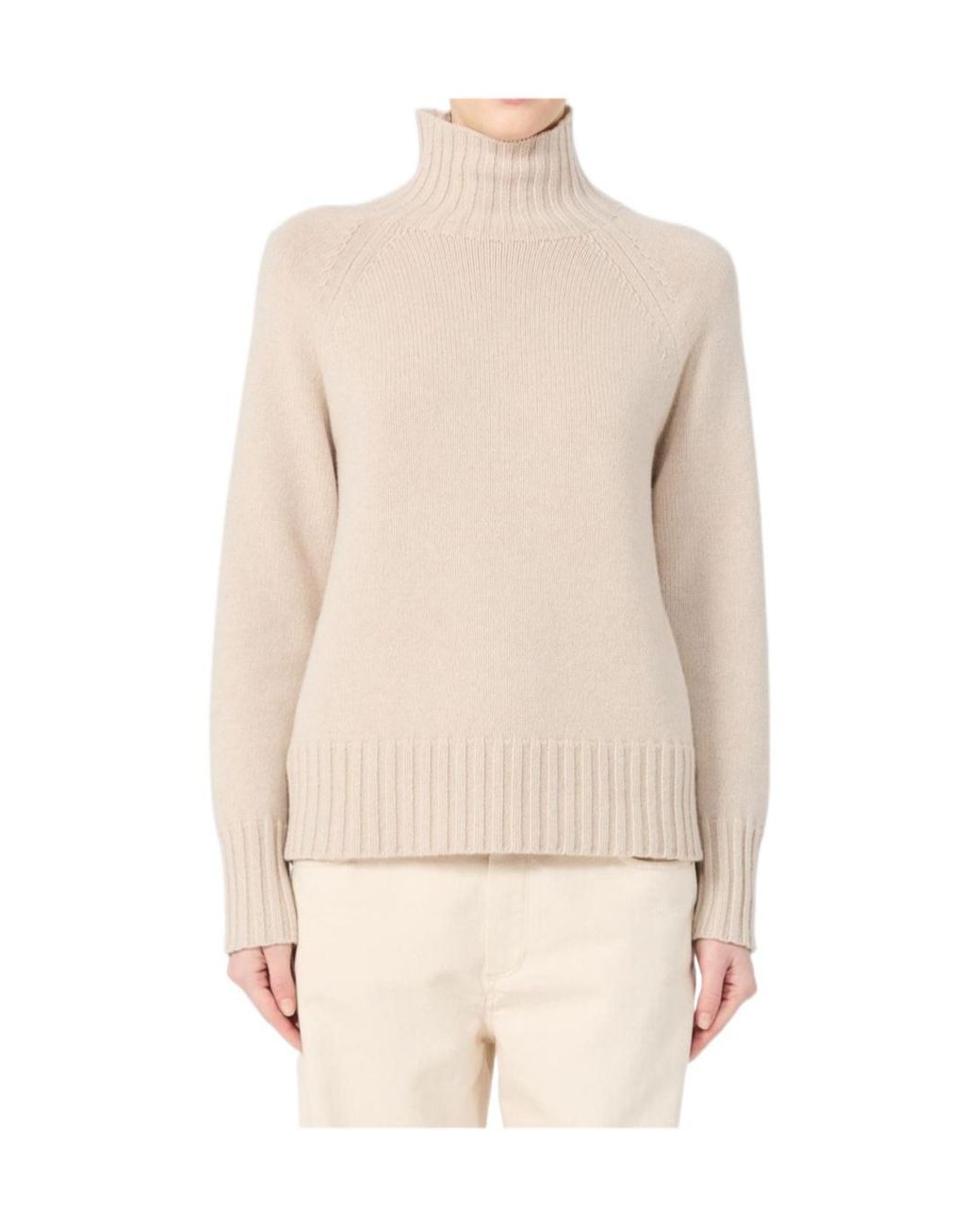 Max Mara Natural Ribbed Turtleneck Knitted Jumper