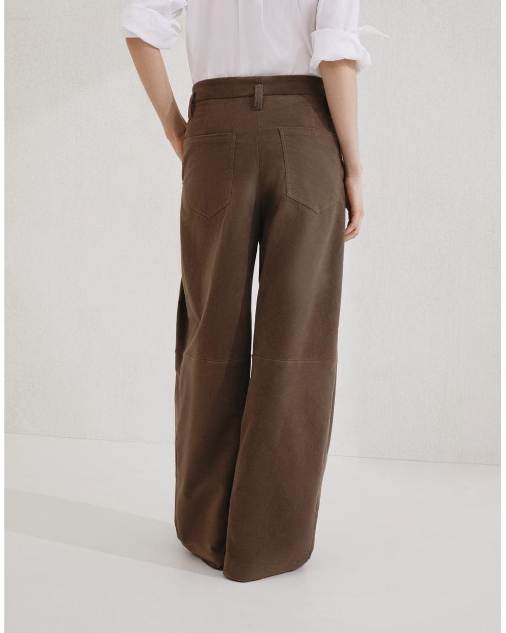 Brunello Cucinelli Brown Monili Detailed Straight Leg Trousers
