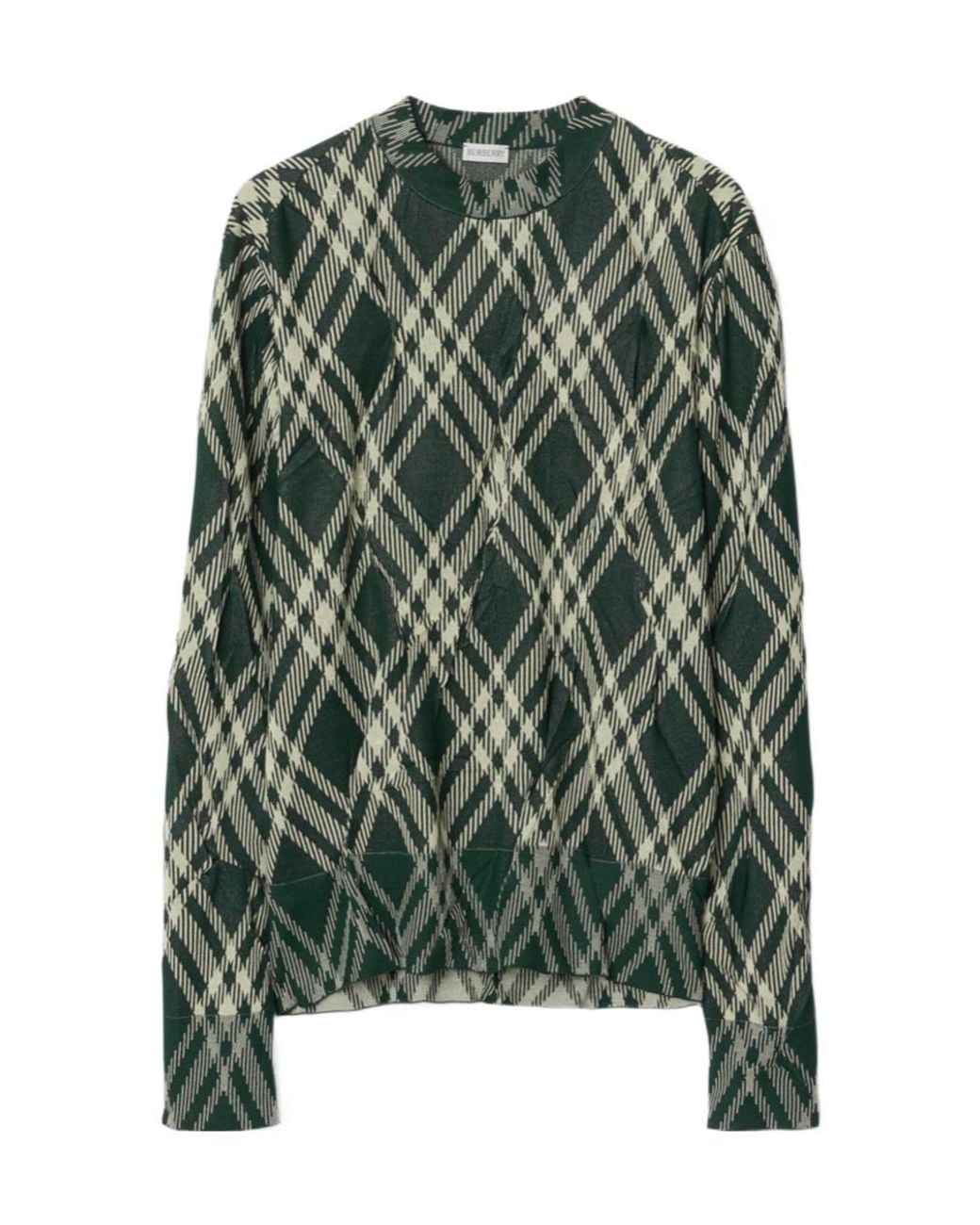 Burberry Green Checked Crewneck Knitted Jumper for men