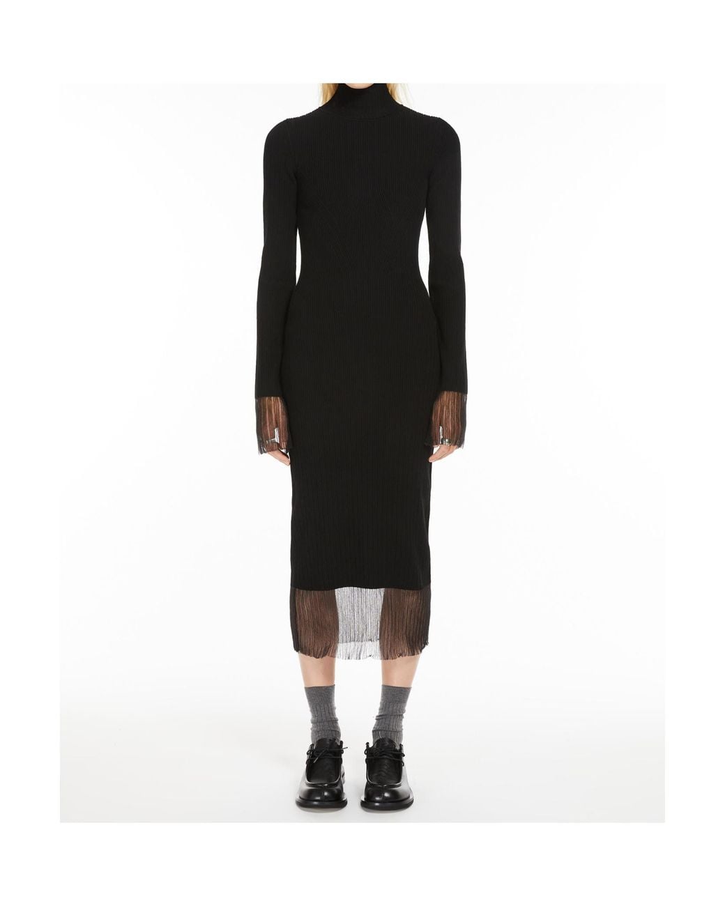Sportmax Black Long-Sleeved Wool Dress