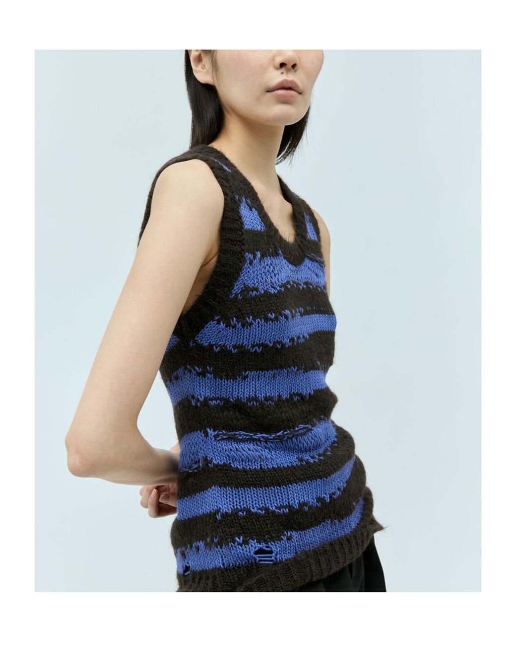 Acne Blue Distressed Stripd Knitted Top for men
