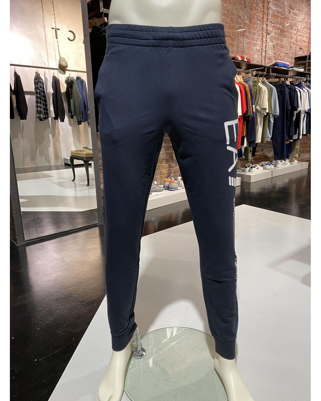 EA7 Blue Logo-Print Cotton Track Trousers for men