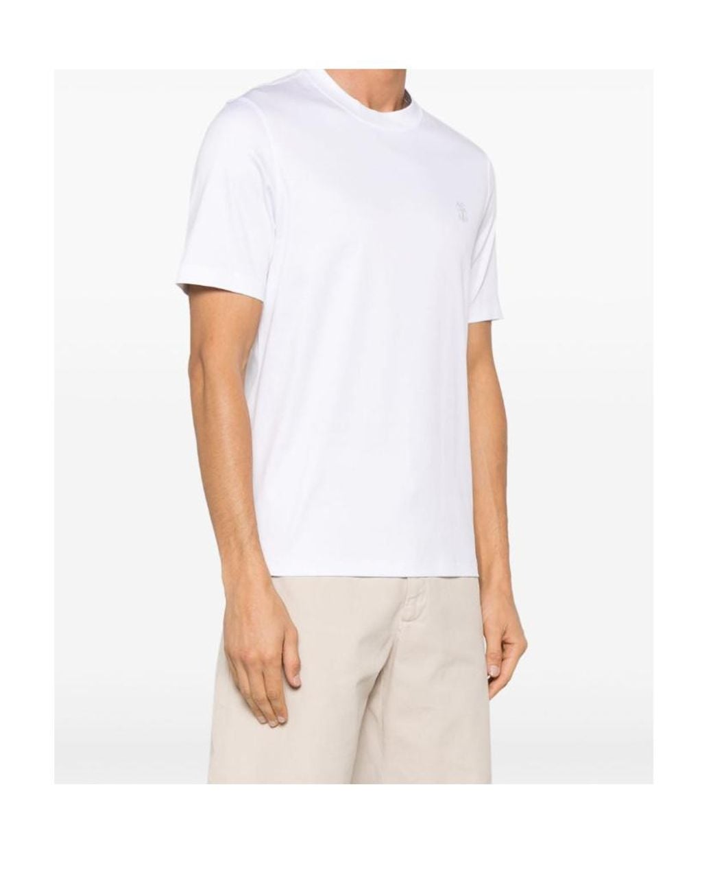 Brunello Cucinelli White Logo Printed Crewneck T-Shirt for men