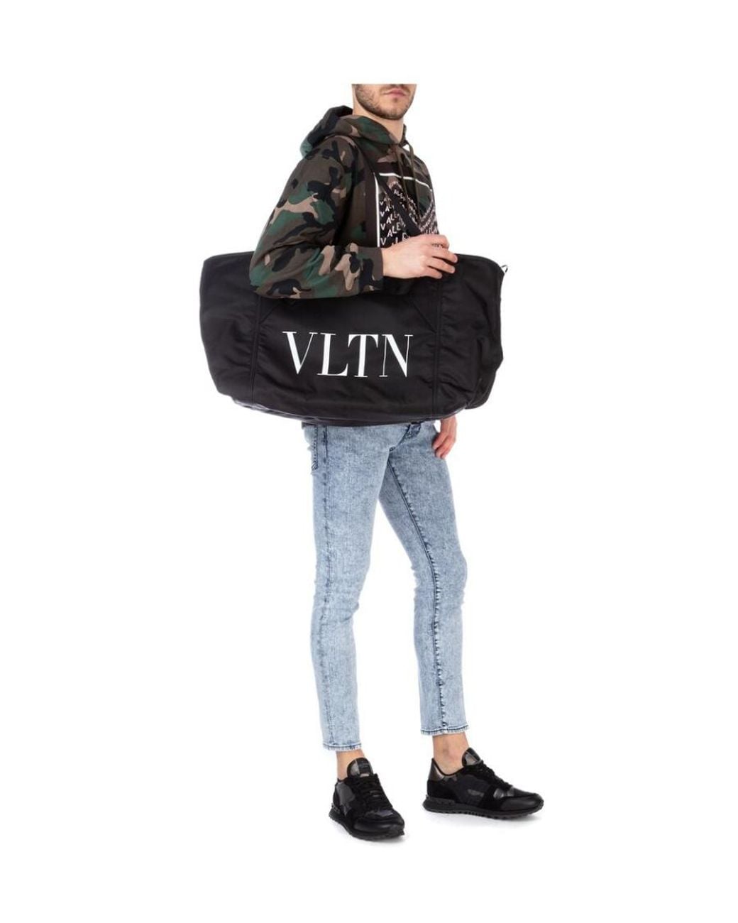 Valentino Gray Logo Print Camouflage Cotton Blend Hoodie for men