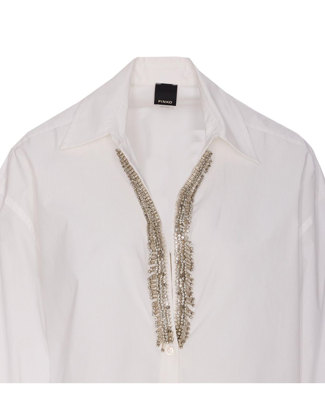 Pinko White Capirai Embellished V-Neck Shirt