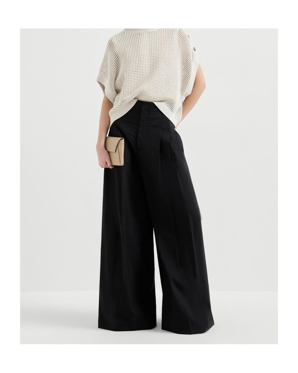 Brunello Cucinelli Black Techno Cotton Poplin Tailored Trousers