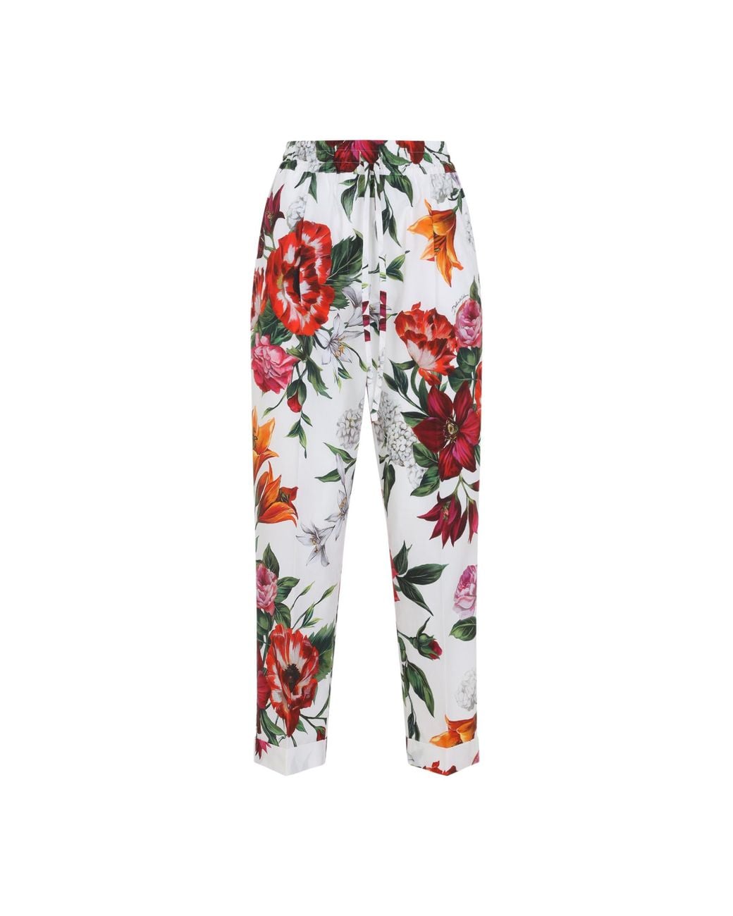 Dolce & Gabbana Red Floral Printed Cropped Leg Pants