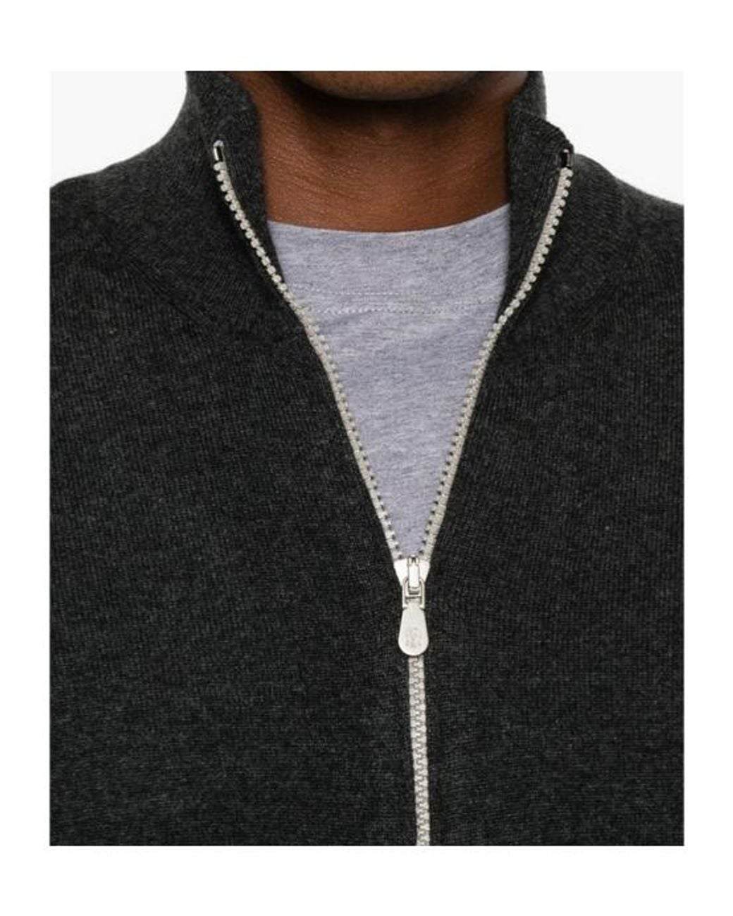 Brunello Cucinelli Black Zip-Up High-Neck Cardigan for men