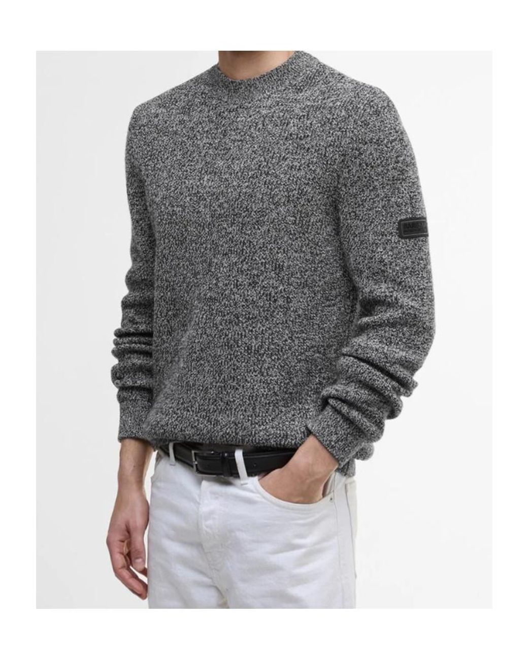 Barbour Gray Declan Yarn Twist Crew Neck Jumper for men