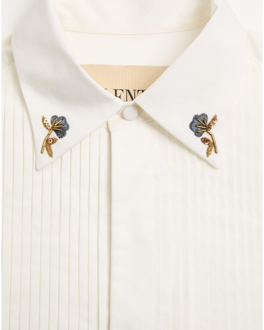 Valentino White Cotton Poplin Shirt With Pleated Plastron And Embroidery On The Collar for men