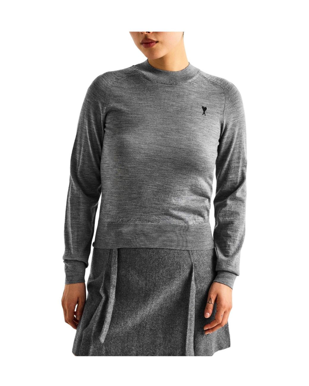 AMI Gray Knitted Crew Neck Sweater