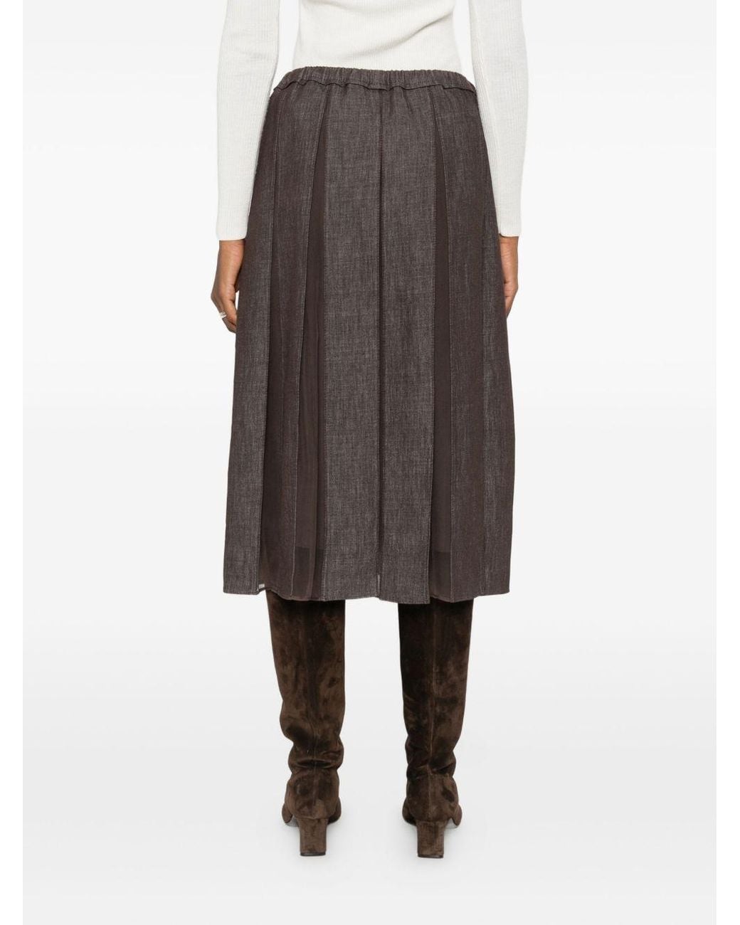 Brunello Cucinelli Gray Pleated Midi Skirt
