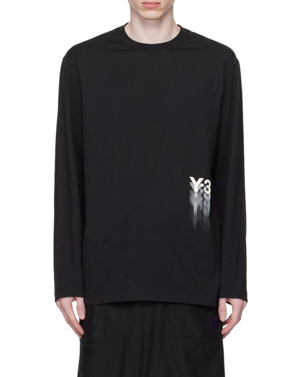 Y-3 Black Logo Printed Long Sleeved T-Shirt for men