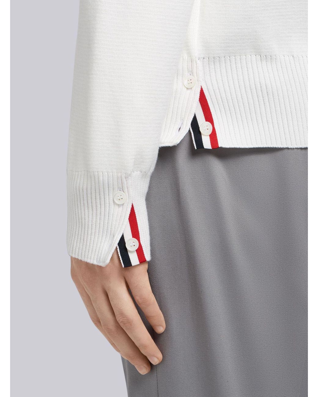 Thom Browne White Bar V-Neck Cardigan for men