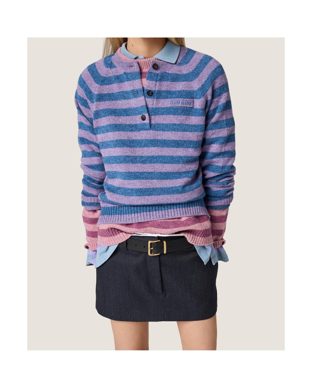 Miu Miu Blue Wool Crew-Neck Sweater