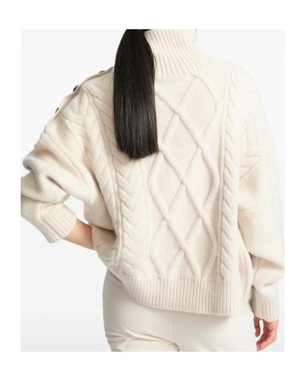 Yves Salomon White Cable-Knit Buttoned Sweater