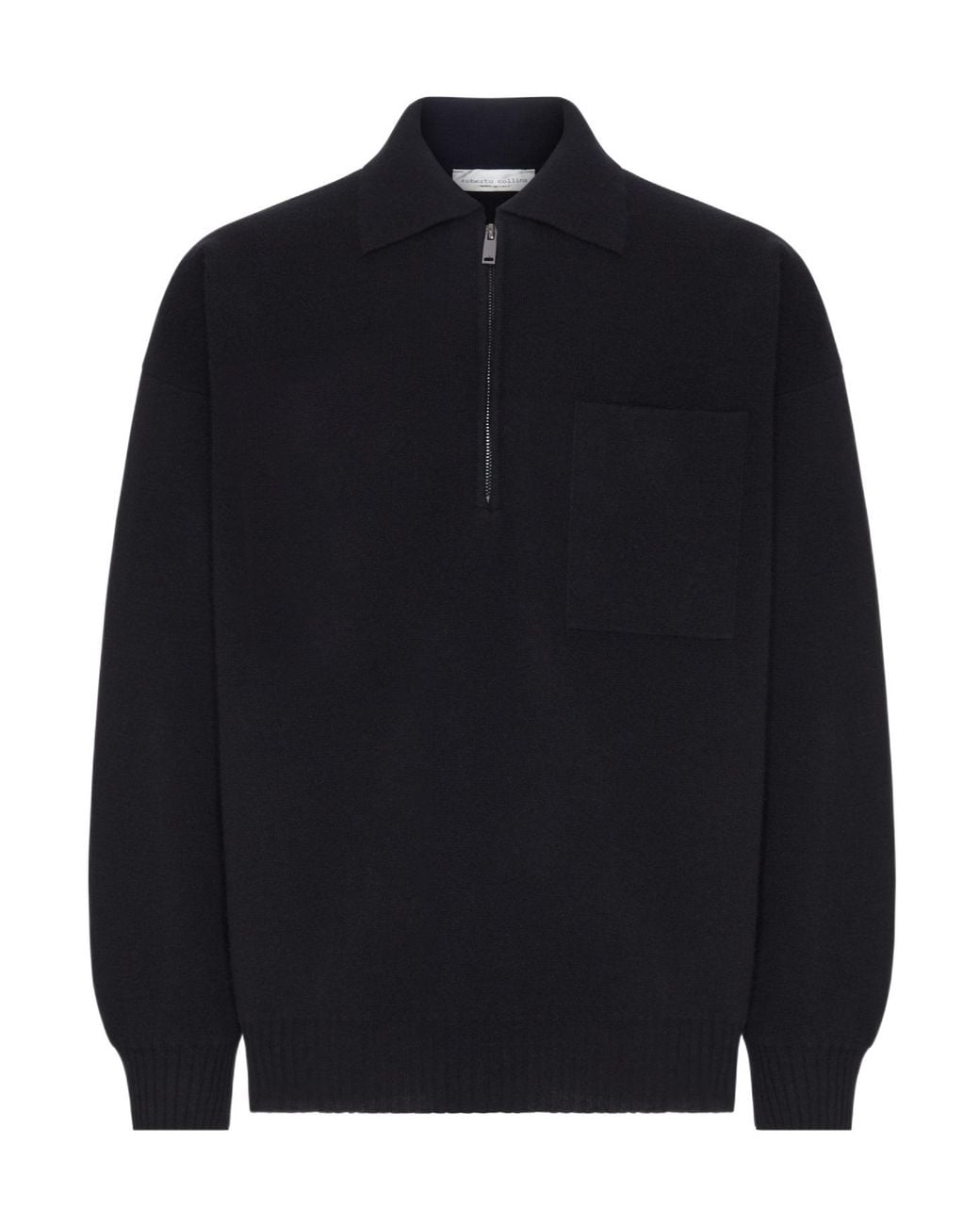 Roberto Collina Blue Half-Zip Chest-Pocket Sweater for men