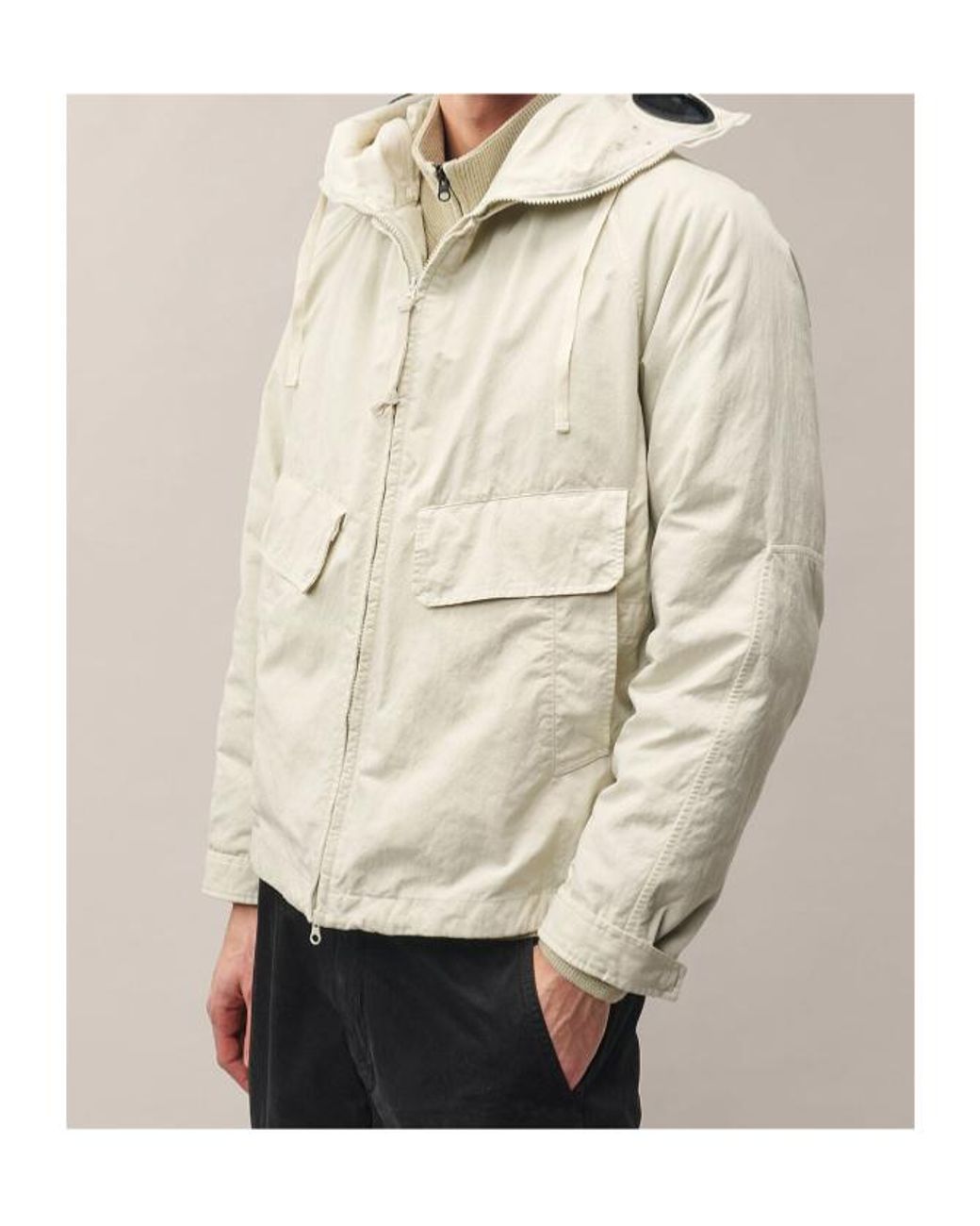 C P Company Natural Goggle-Detail Drawstringd Jacket for men