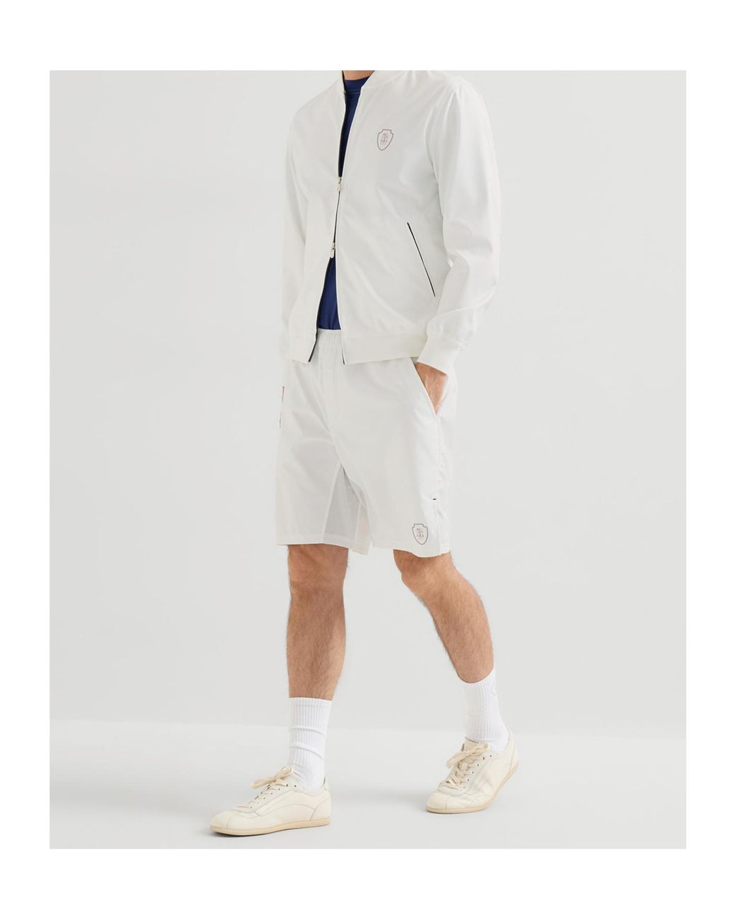 Brunello Cucinelli White Nylon Sweatshirt With Logo And Zipper for men