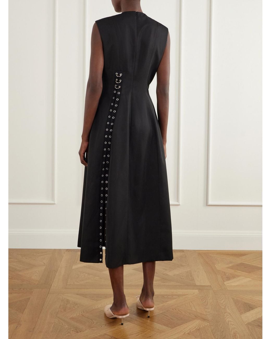 Simone Rocha Black Embellished Twill Midi Dress