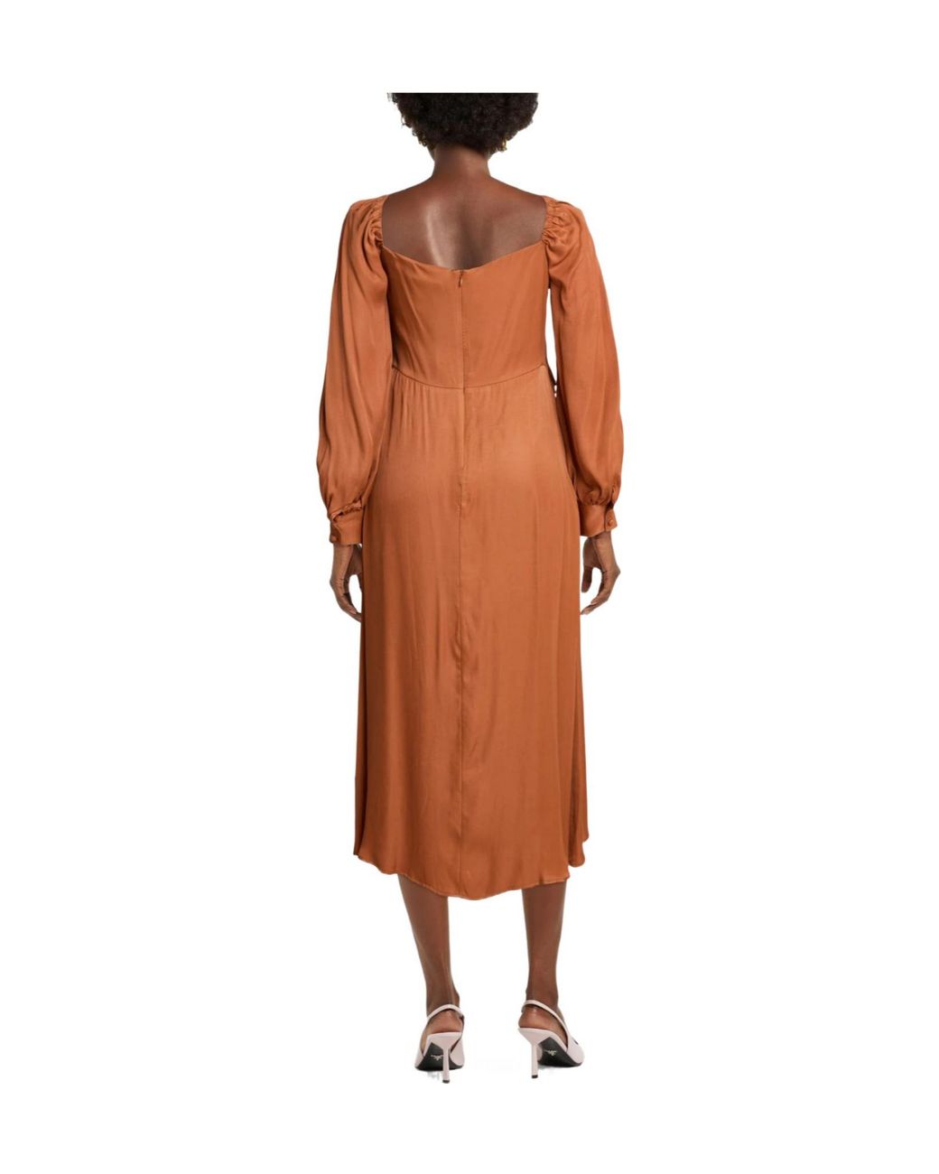 Farm Rio Brown Minimalist Satin Dress