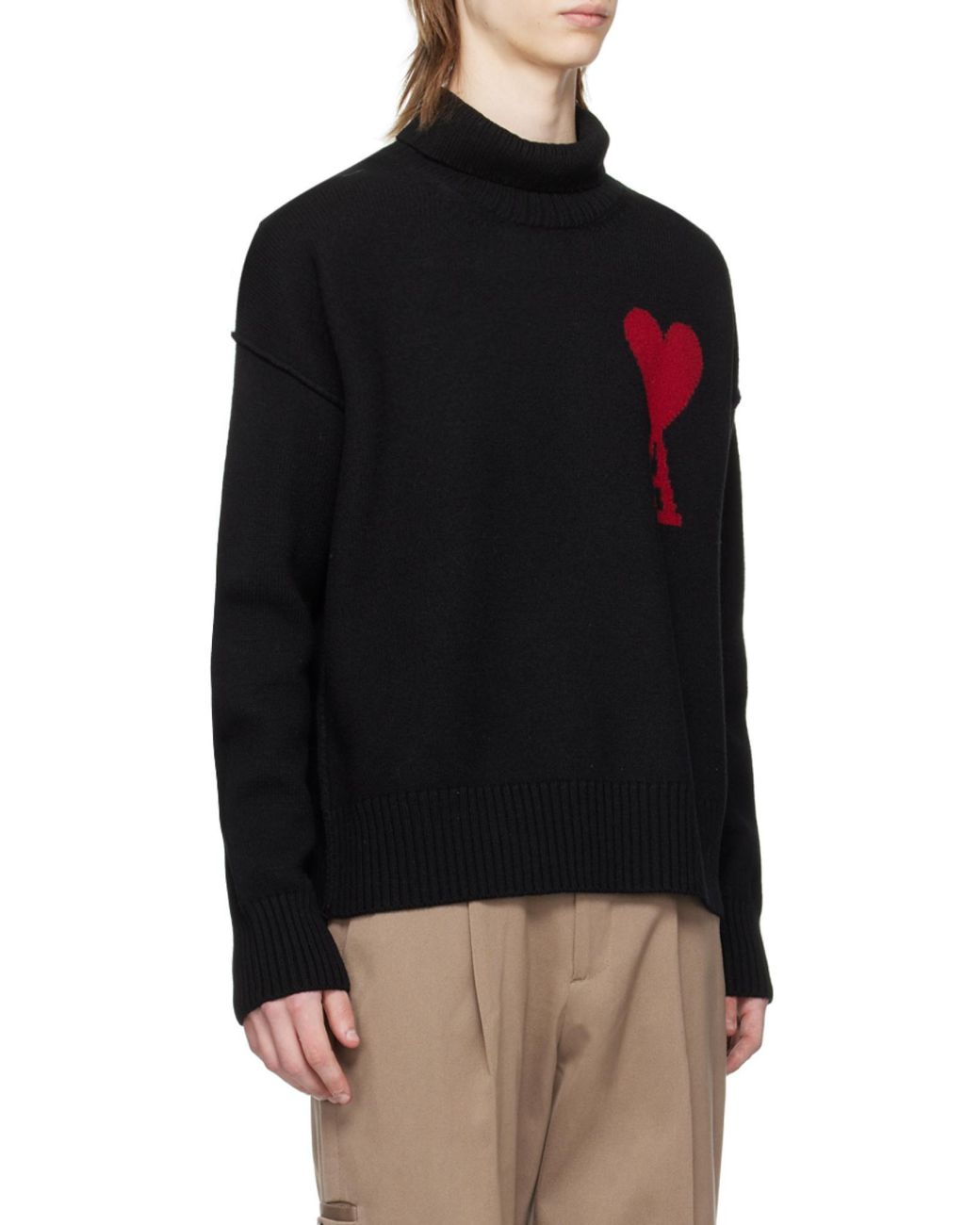 AMI Black Roll-Neck Knitted Jumper