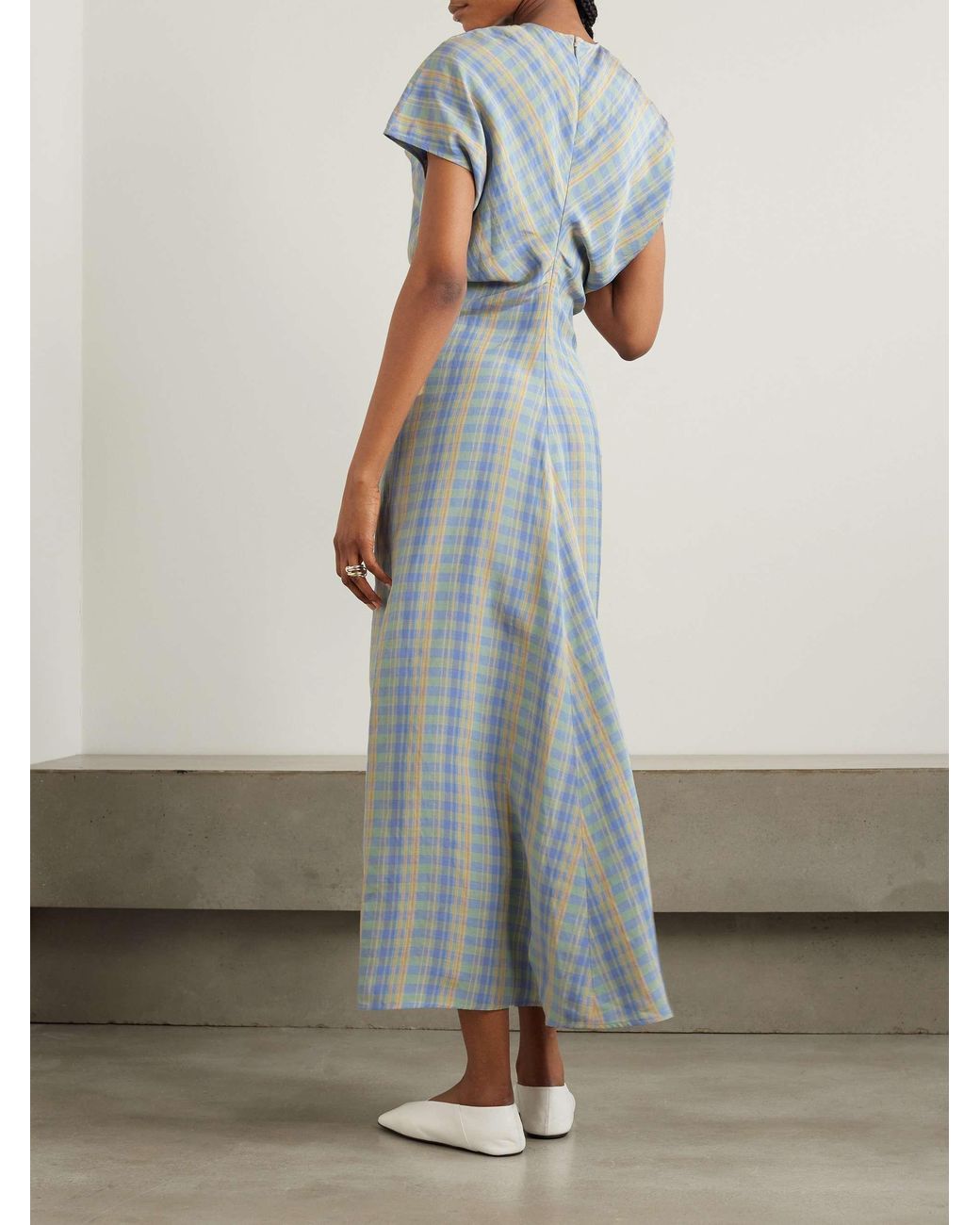 Totême Blue Pleated Checked Dress