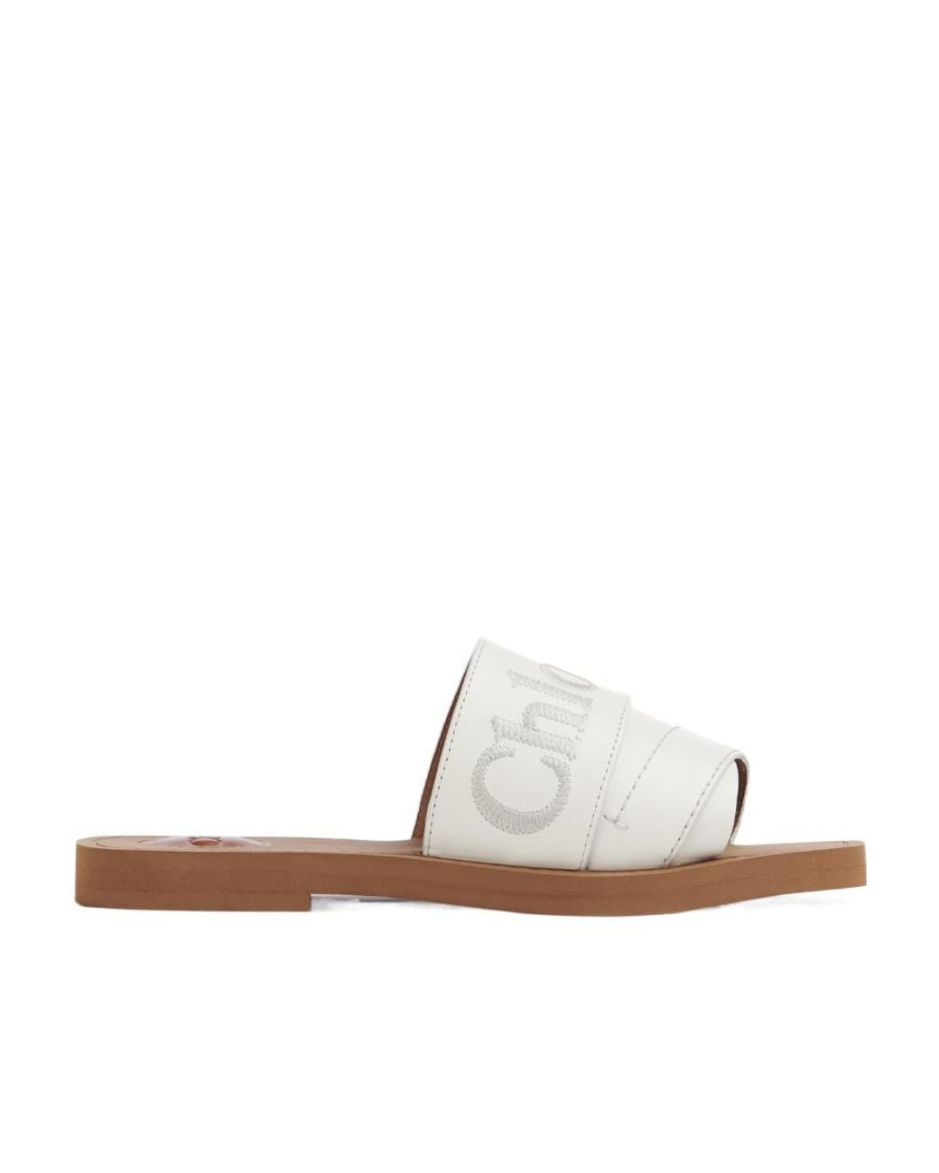 Chloé White Chloé Woody Flat Mules