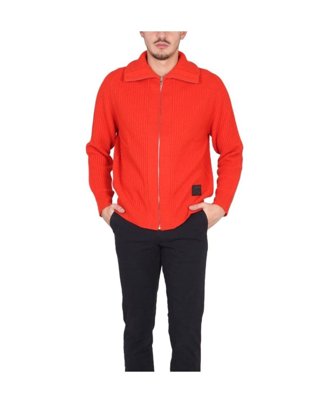 Paul Smith Red Zip-Up Knitted Cardigan for men