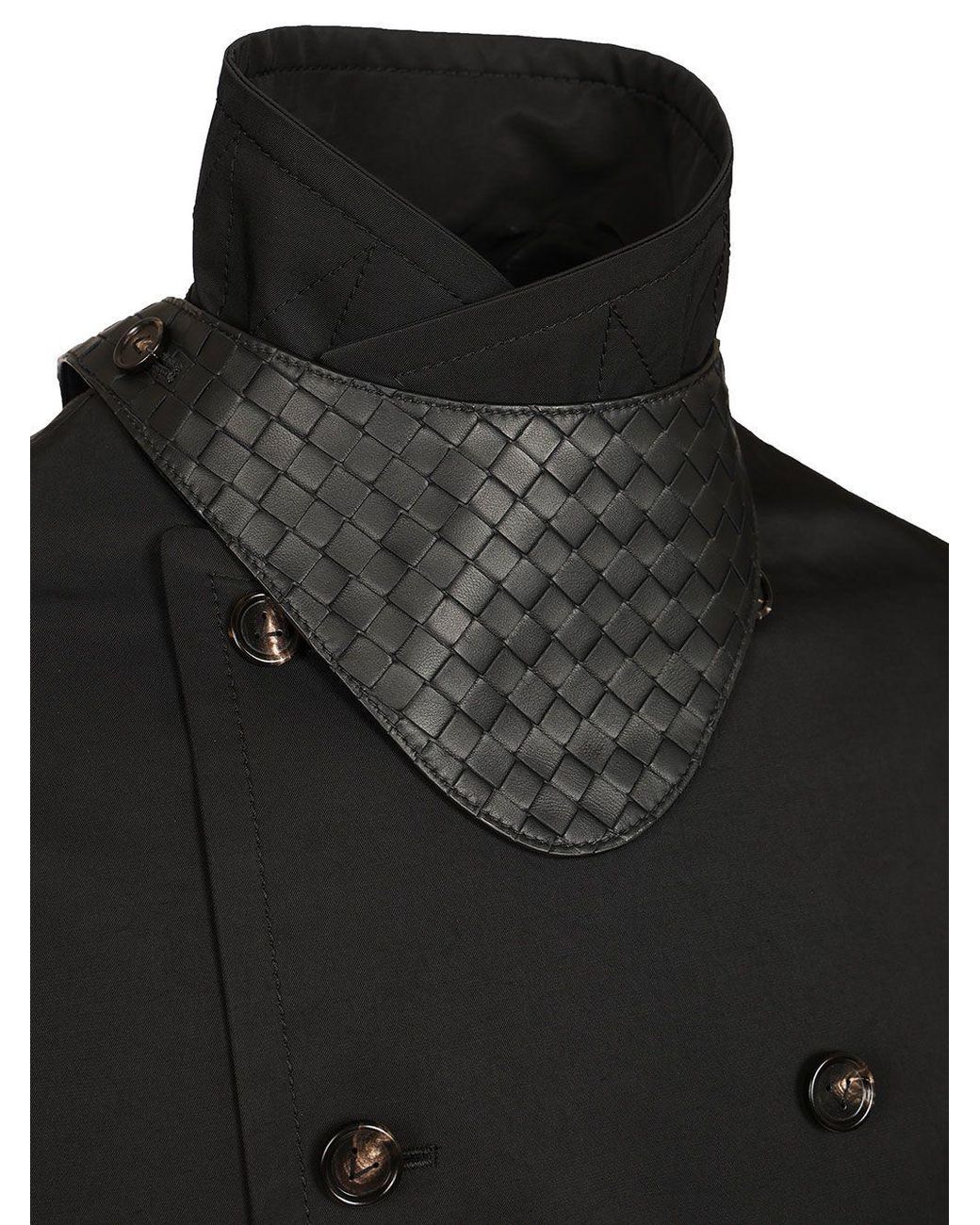 Bottega Veneta Black Woven-Detail Double-Breasted Coat for men