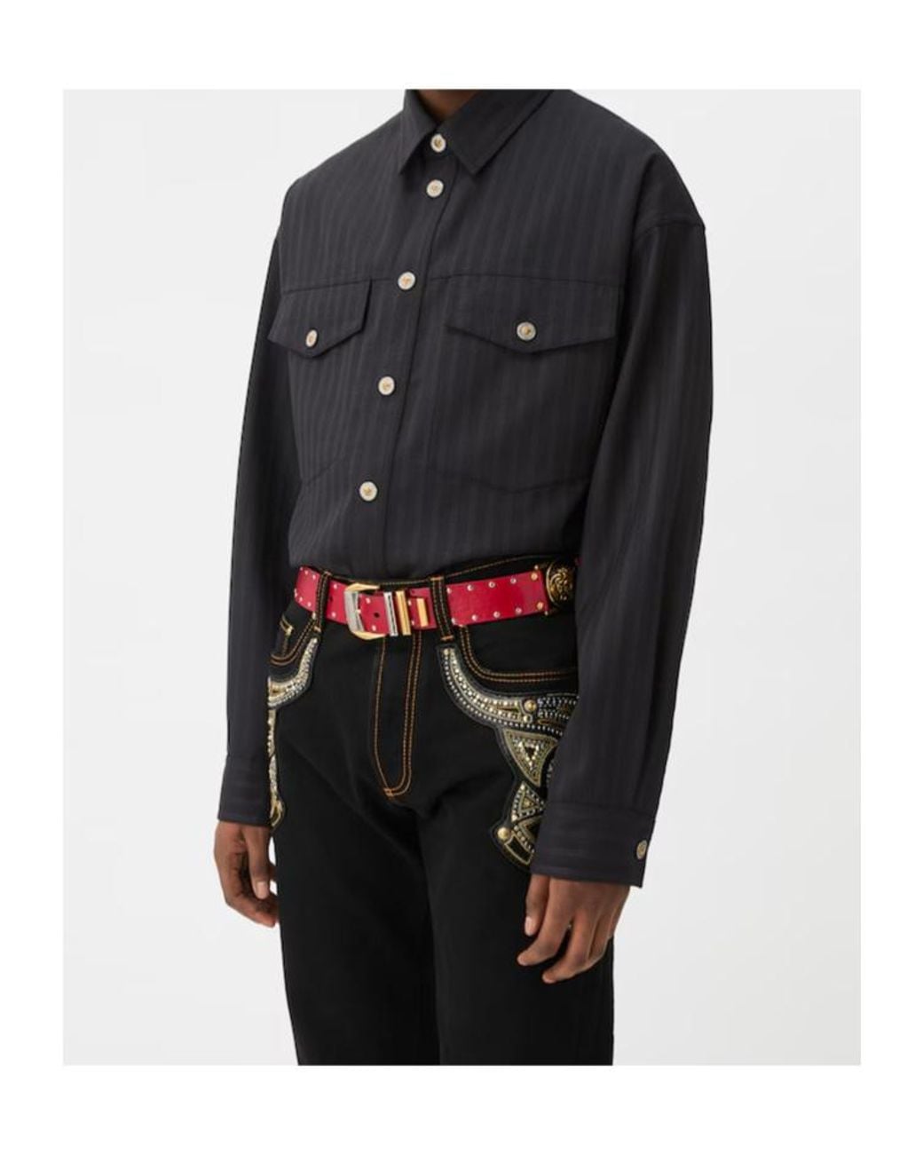 Versace Black Logo Stripe Pocket Shirt for men