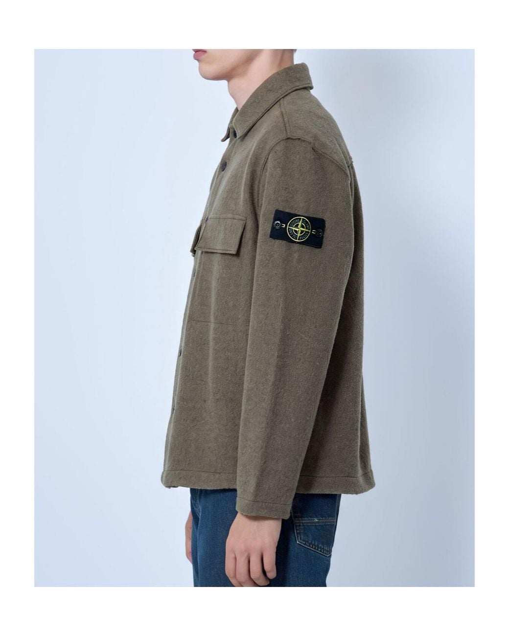 Stone Island Green Logo Patch Overshirt Jacket for men