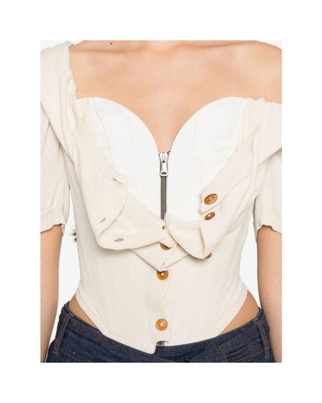 Vivienne Westwood White Button Draped-Detail Cardigan