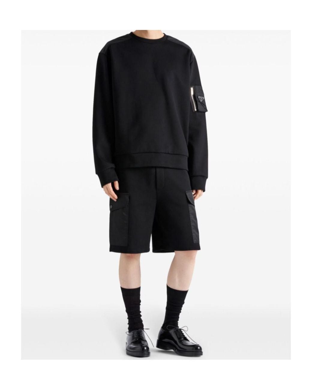 Prada Black Logo Plaque Crewneck Sweatshirt for men