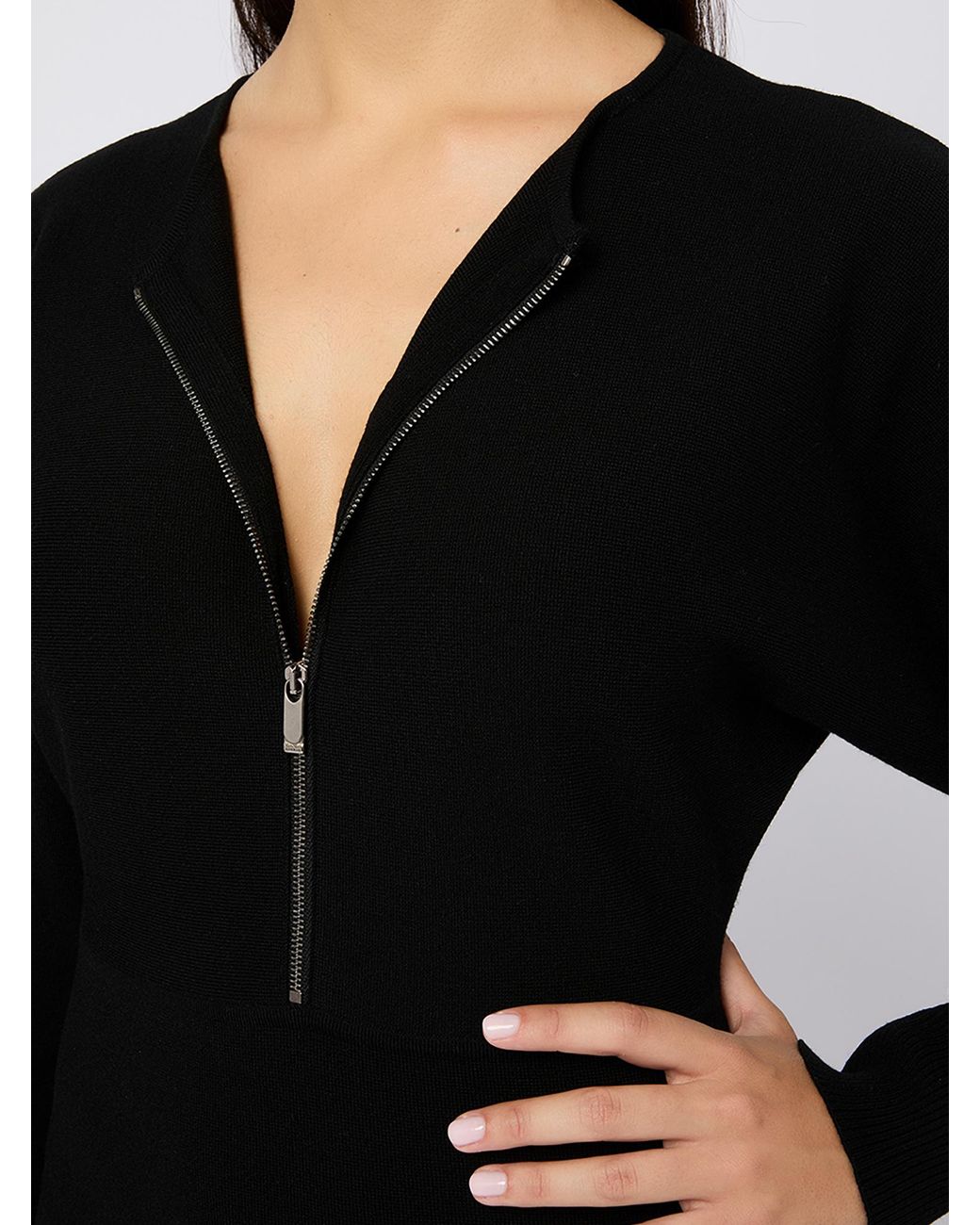 Max Mara Black Studio Zip Detailed Crewneck Long-Sleeved Dress