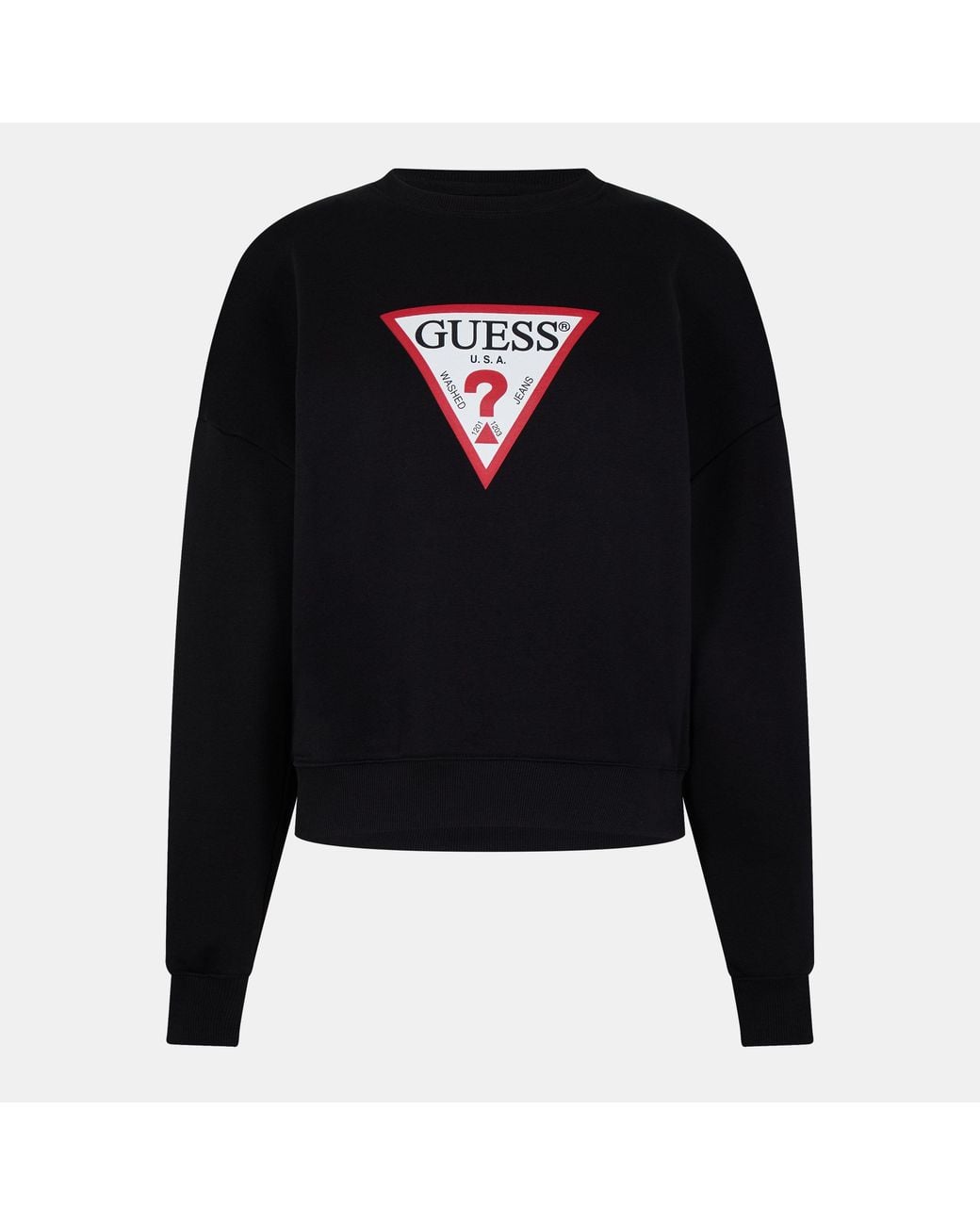 Guess Black Round-Neck Short-Length Dropped-Shoulder Sweatshirt