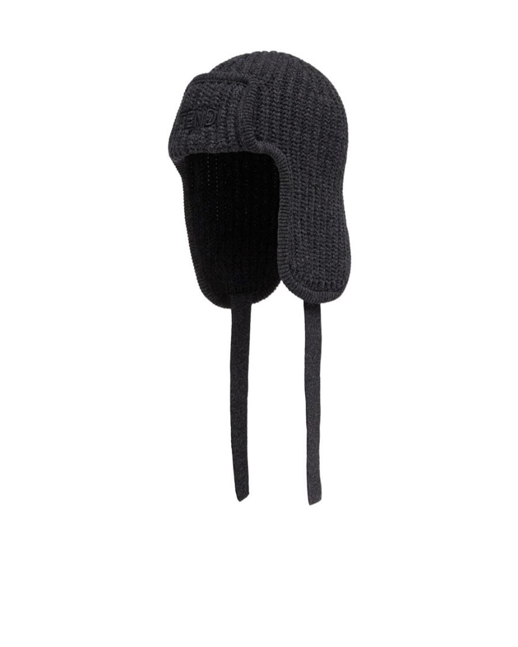 Fendi Black Ribbed Beanie Hat for men