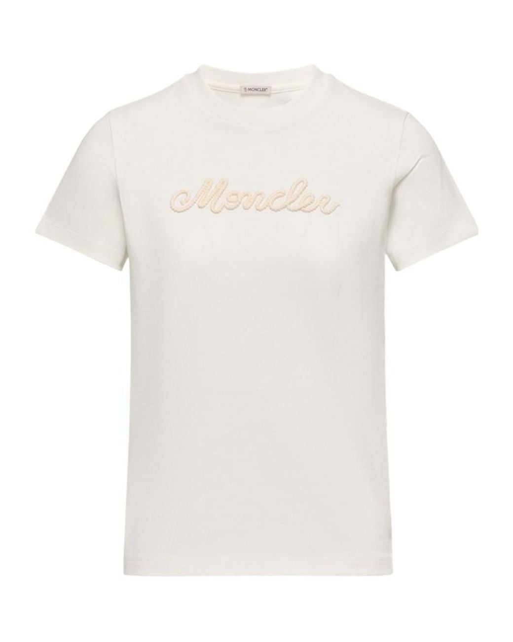 Moncler White Logo Embroidered Crewneck T-Shirt